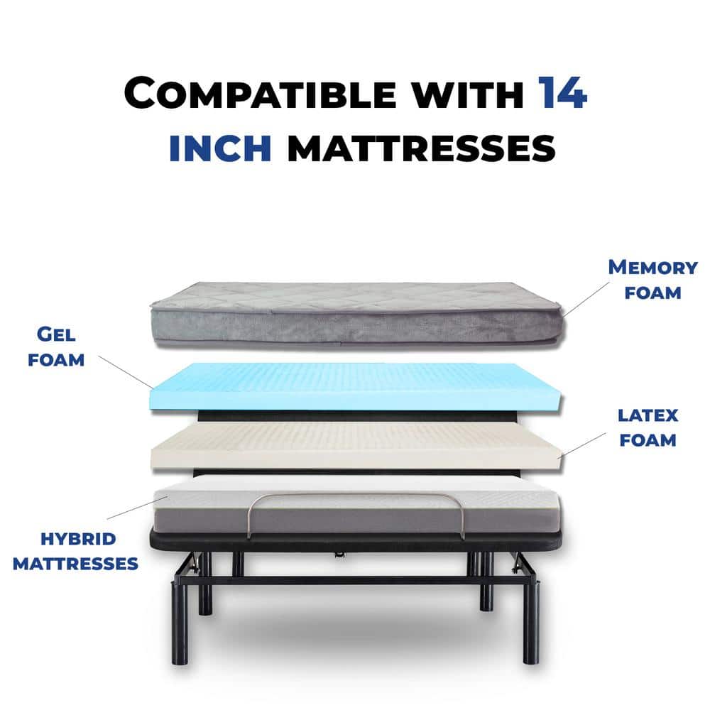 Black King Split Adjustable Metal Bed Frame with Wireless Remote
