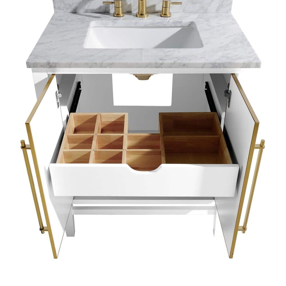 Modern Elegance 24" White Solid Wood Bathroom Vanity with Marble Top