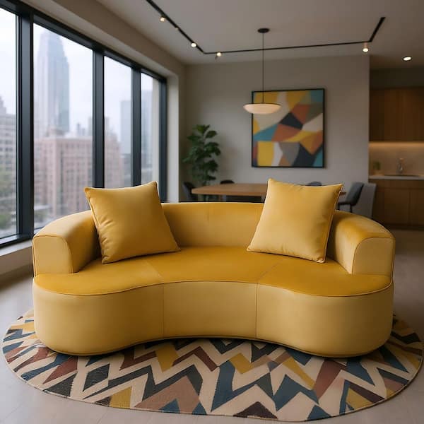 SODSD 79 in. Curved Back Chenille 3-Seat Modern Sofa with Foam and Spring Cushion in Gold Yellow & Sunbeam Beige