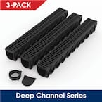 Storm Drain Series 5 in. W x 5.25 in. D x 39.4 in. L Channel Drain Kit with Black Grate (3-Pack)