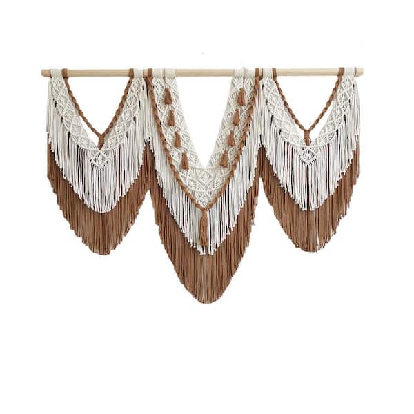 Unbranded Large Macrame Wall Hanging Art-43 in. x 32 in. Boho Beige-Brown Cotton Tapestry for Home, Bedroom, or Wedding Decor