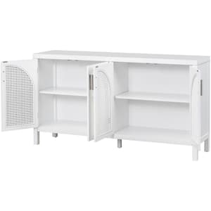 60 in. W x 15 in. D x 32.1 in. H White Linen Cabinet with 4 Artificial Rattan Doors and 2 Adjustable Shelves