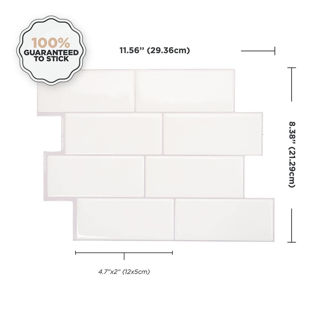 White and Gray Peel and Stick Gel Backsplash Tiles, 12'' x 8''
