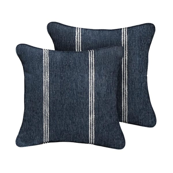 SORRA HOME Sunbrella Lengthen Indigo Square Outdoor Throw Pillow (2-Pack)