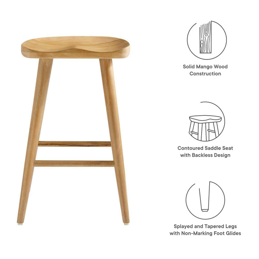 Saville Oak Adjustable Backless Saddle Counter Stools Set