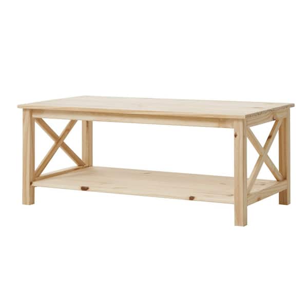 StyleWell 42 in. Unfinished Natural Pine Rectangle Wood Top Coffee Table with X-Cross Design