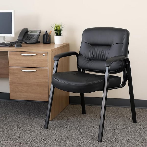 Benjara Mala Vinyl Upholstered Ergonomic Guest Chair in Black with