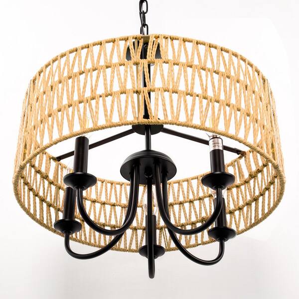 Briignite 5-Light Modern Farmhouse Rattan Pendant Light, Brown