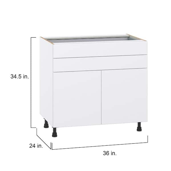 J COLLECTION Fairhope Bright White Slab Assembled Base Kitchen Cabinet with 2 Drawers (36 in. W x 34.5 in. H x 24 in. D)