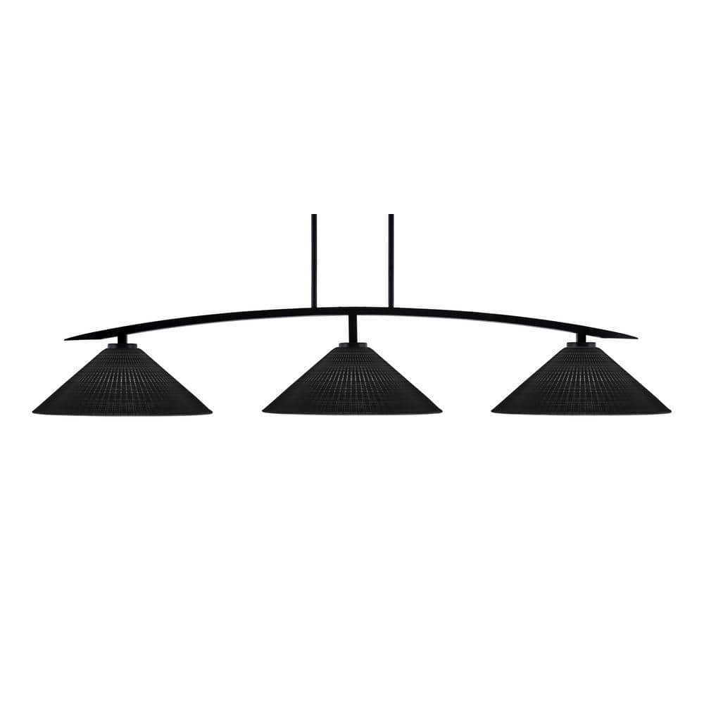 Siena 3-Light Matte Black Billiard Light with 16 in. Black Matrix Glass Sha