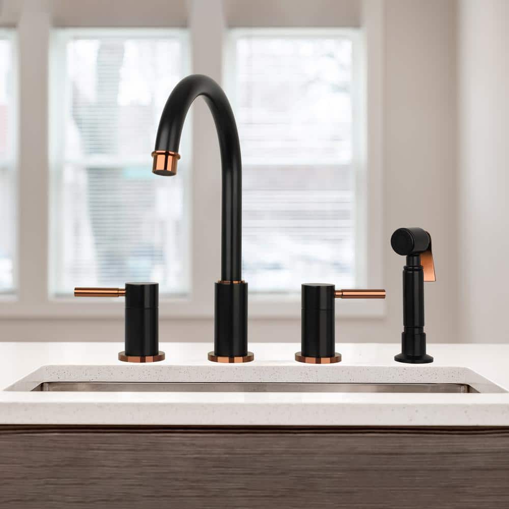 Matte Black and Rose Gold Double Handle Kitchen Faucet with Side Sprayer