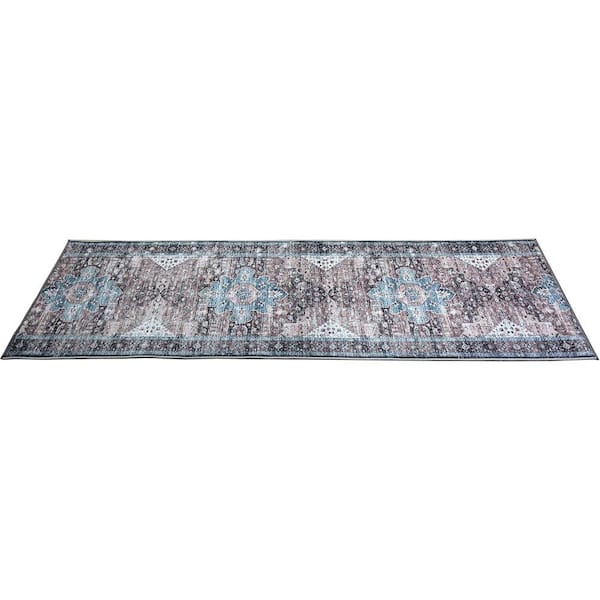 Custom Image Series Oriental Kerman Medallion Taupe-Multicolo 26 in. W x 96 in. L Stair Runner 17.35 sq. ft.