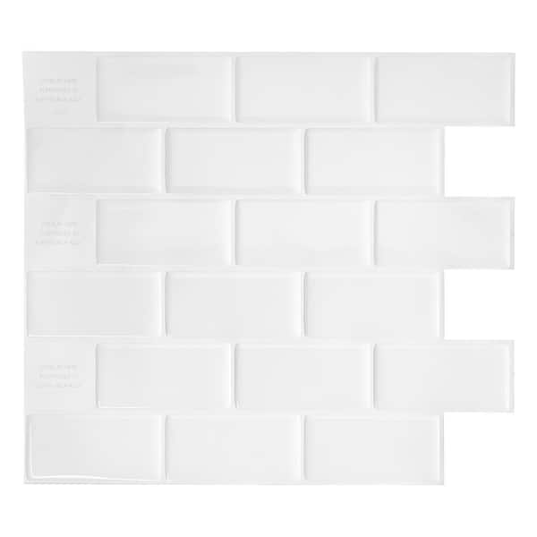 smart tiles Subway White 10.95 in. x 9.70 in. Vinyl Peel and Stick Tile (2.48 sq. ft./4-Pack)