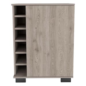 24.4 in. W x 18.2 in. D x 32.1 in. H Light Gray Linen Cabinet 6-Built-in Wine Rack, 2-Shelves, Single Door Cabinet