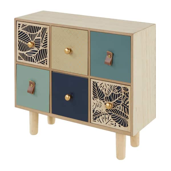 Litton Lane Blue Wood Eclectic Jewelry Box
