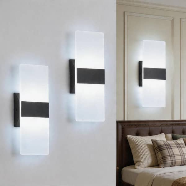 1-Light 2-Pack Black Dimmable LED Wall Sconce Modern 6000K Lighting for Bedroom, Bathroom, Living Room