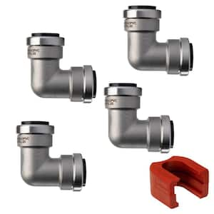 3/4 in. Stainless Steel 90-Degree Push-to-Connect Elbow Fitting with SlipClip Release Tool (4-Pack)