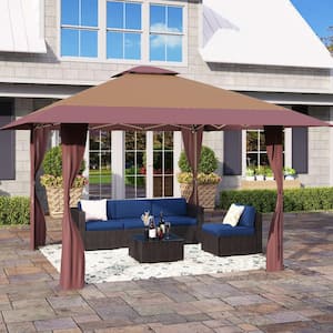 13 ft. x 13 ft. Brown UV Protect Gazebo Canopy for Patio Outdoor