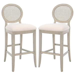 Karlee Rattan Back 40 in. Rustic Grey Rattan Barstool with linen in Set of 2