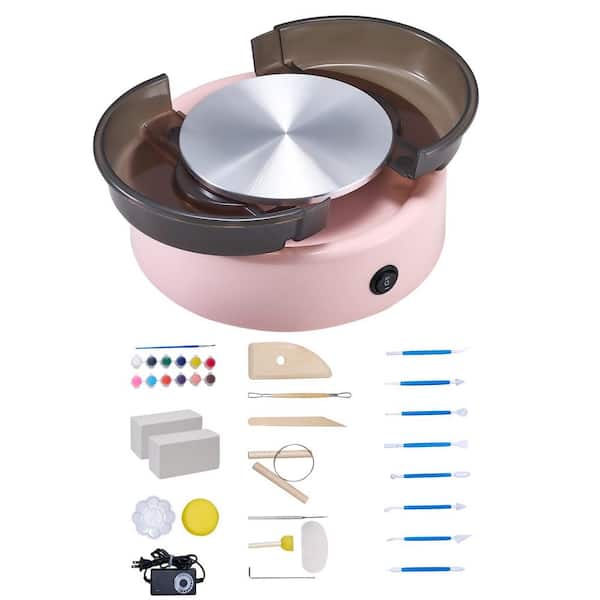 Mini Pottery Wheel, 6 in. Turntable, Forward and Reverse Rotation, Adjustable Speed, for Kids and Beginners, Pink