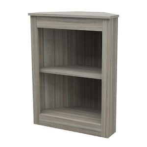 31.8 in. Smoke Oak Wood 2-shelf Corner Bookcase