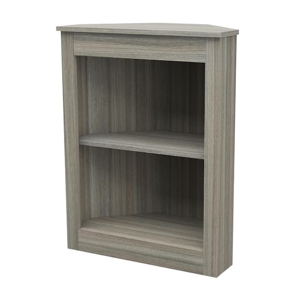 Unbranded 31.8 in. Smoke Oak Wood 2-shelf Corner Bookcase