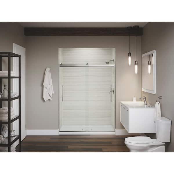 KOHLER Elmbrook 55-60 in. W x 74 in. H Frameless Sliding Shower Door in Anodized Brushed Nickel with 5/16 in. Thick Clear Glass