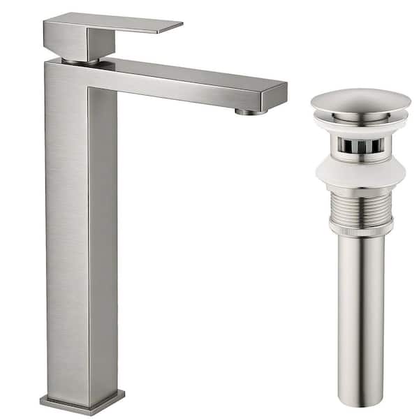 Single Handle Vessel Sink Faucet Bathroom Faucet with 15° Angled Spout Splash-Free Soft Water Flow in Brushed Nickel
