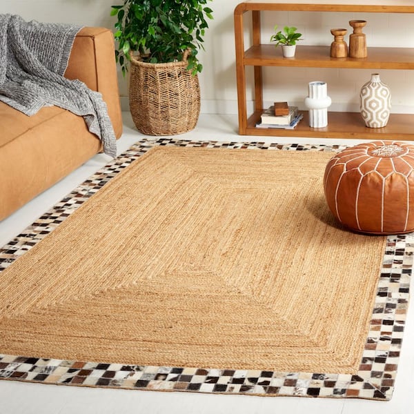 Natural Fiber 8 ft. x 10 ft. Natural/Gray Woven Border Area Rug