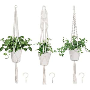 3 types Cotton Rope White Macrame Plant Hanger with Hook (3-Pack)