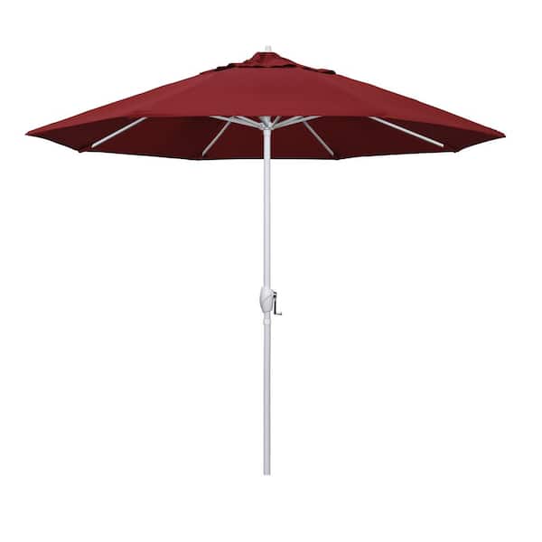 California Umbrella 9 ft. Matted White Aluminum Market Patio Umbrella Auto Tilt in Red Pacifica