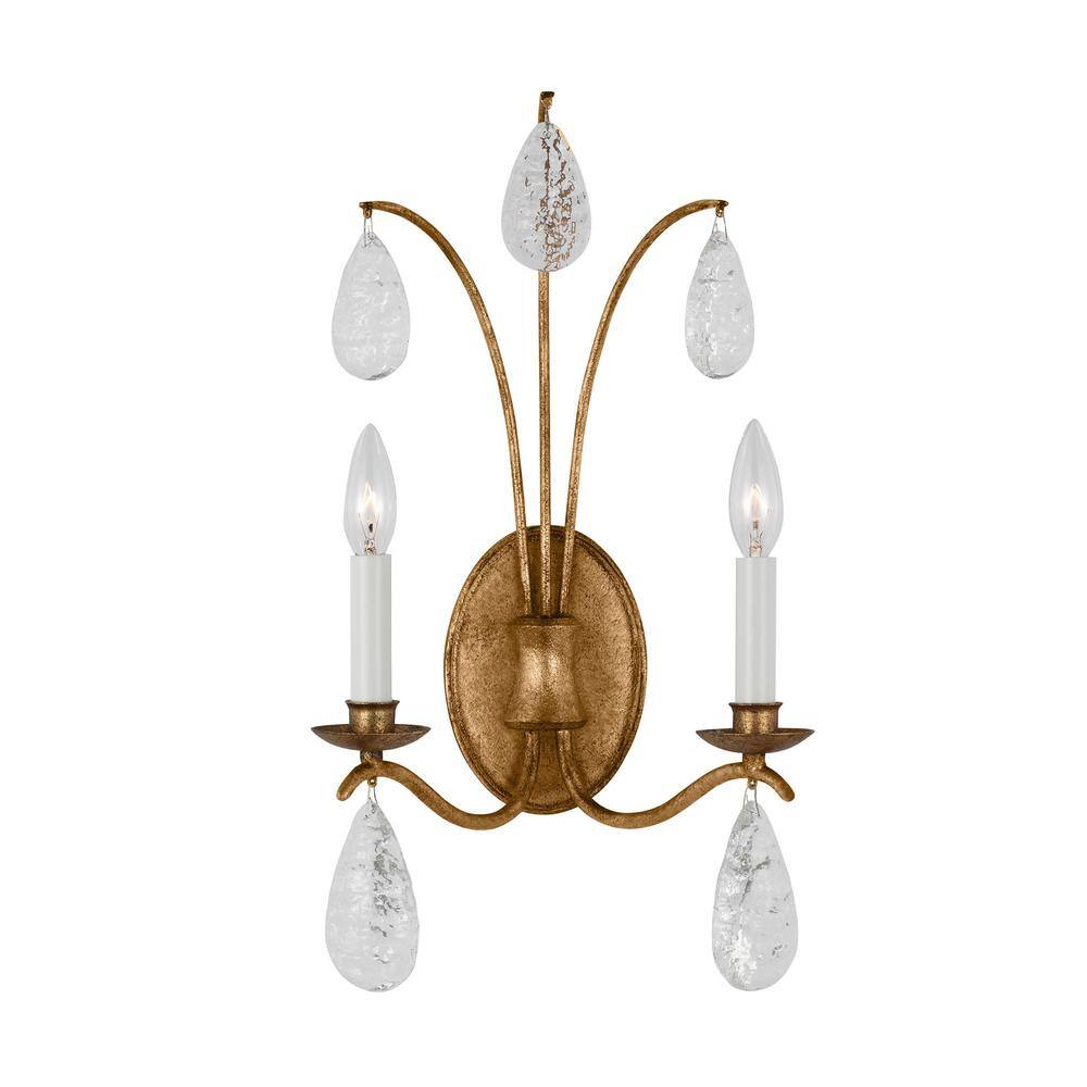 Antique Gild 2-Light Sconce with Crystal Drops