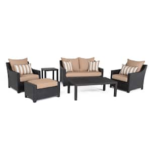 Deco 6-Piece All-Weather Wicker Patio Love and Club Deep Seating Set with Maxim Beige Cushions