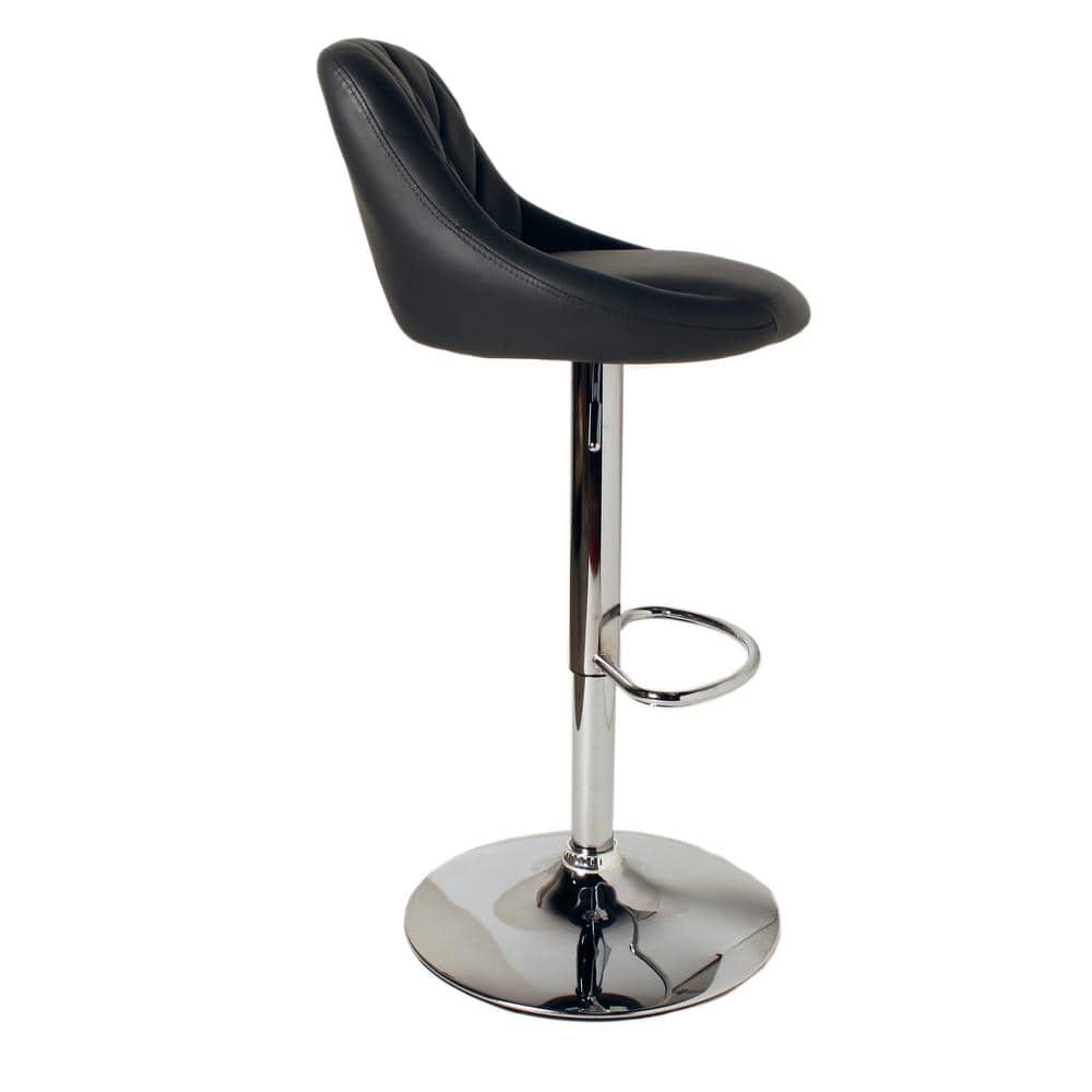 Lux Adjustable High-Back Swivel Bar Stool in Diamond Black Faux Leather