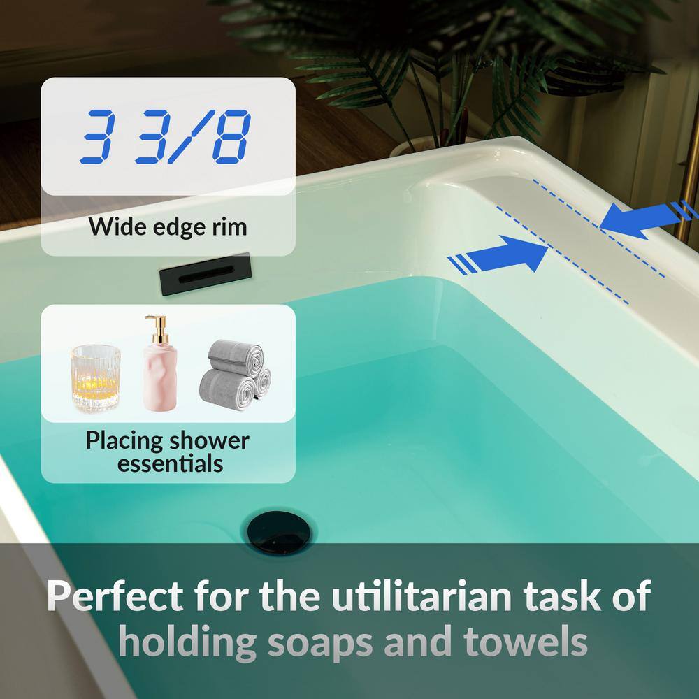 59-Inch White Acrylic Rectangular Freestanding Soaking Bathtub