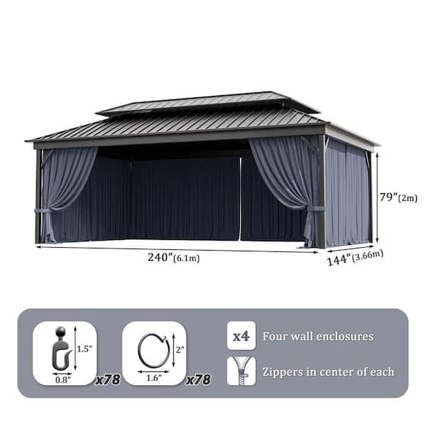 12 ft. x 20 ft. Universal Outdoor Privacy Curtains, Gazebo Replacement with Zipper Navy (4-Side Curtain Only)
