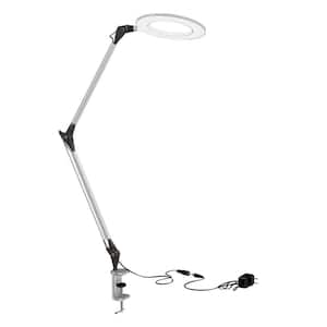 17.5 in. Metal Silver Swing Arm Architect LED Task Lamp with Ring Light