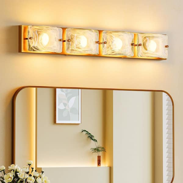 29.1 in. 4-Light Gold LED Bathroom Vanity Light, Retro Wall Lights with 3CCT Adjustable Lighting, ETL Certified