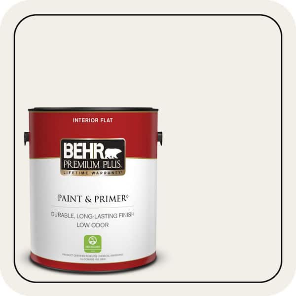 BEHR PREMIUM PLUS 1 gal. #W-F-610 White Fur Flat Low Odor Interior Paint & Primer