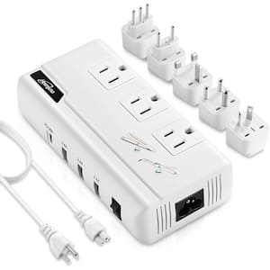 Surge Protector Travel Adapter Converter 220V to 110V with 3-Outlets and 1 USB-C, 3 USB-A Ports with 5 Socket in White