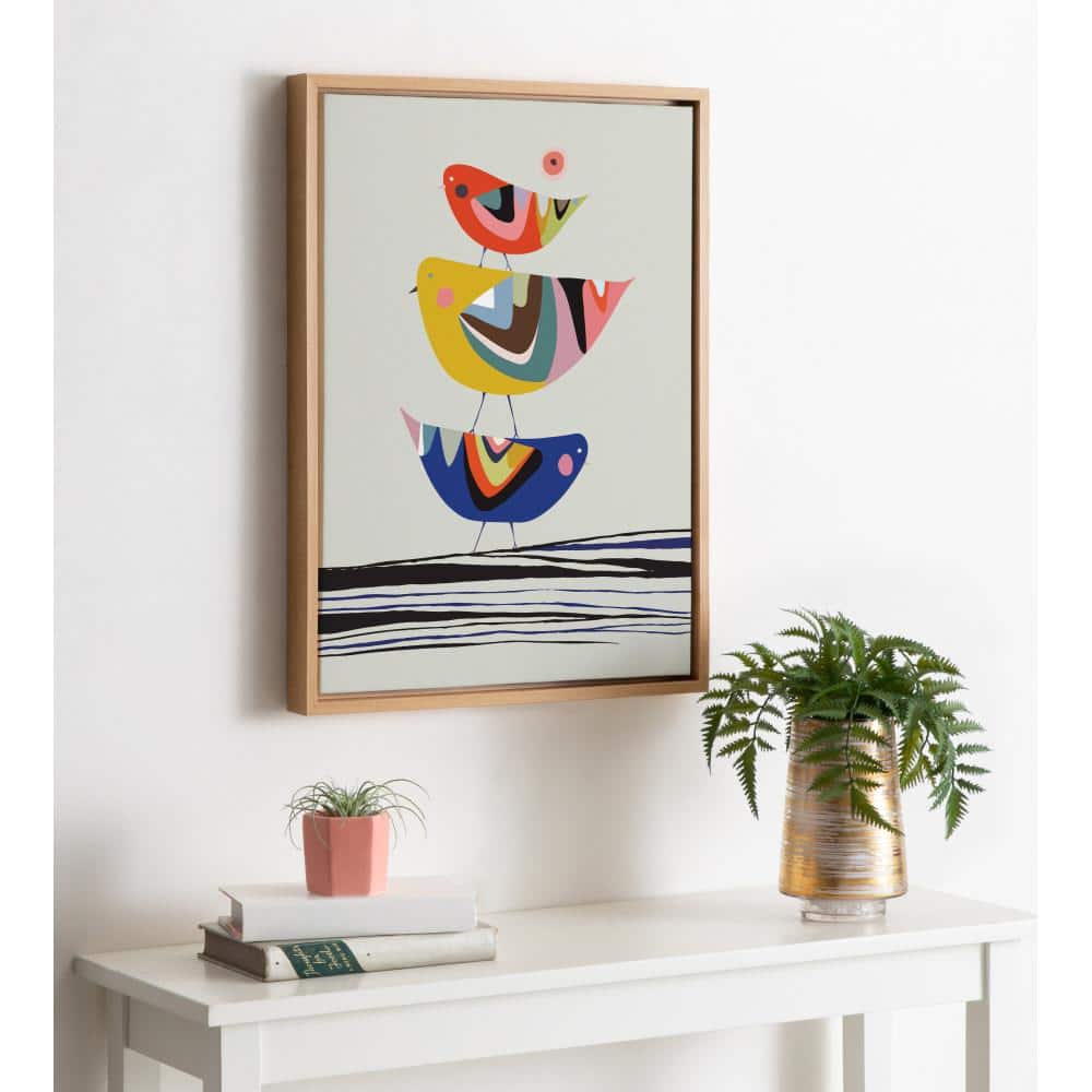Colorful Birds Stacked Canvas Print with Natural Frame