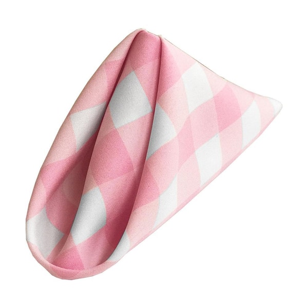 18 in. x 18 in. White and Pink Gingham Checkered Napkins (Pack of 10)