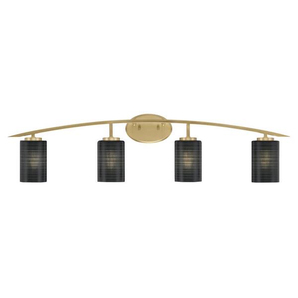 Unbranded Siena 40 in. 4-Light Vanity Light New Age Brass with Black Matrix Glass Shades