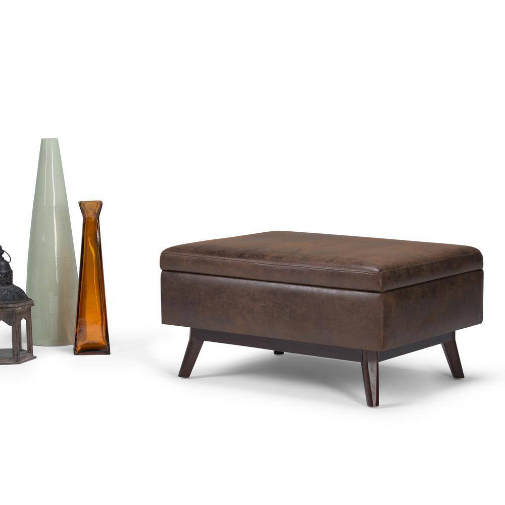 Owen Distressed Chestnut Brown Faux Leather Storage Ottoman