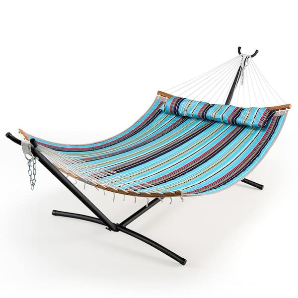 Costway 11 ft. Hammock Chair with Stand Heavy-Duty Portable Carrying Bag Cushion Pillow Blue