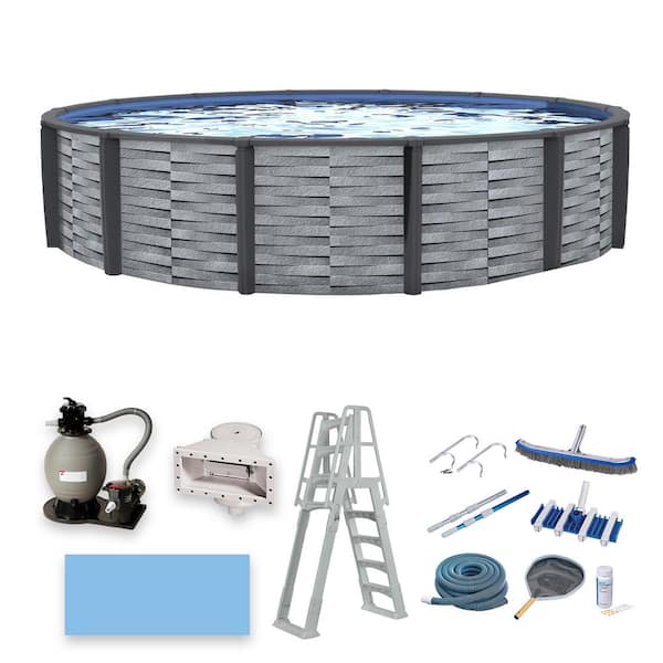 Blue Wave Affinity 27 ft. Round 52 in. D 7 in. Top Rail Resin Swimming Pool Package