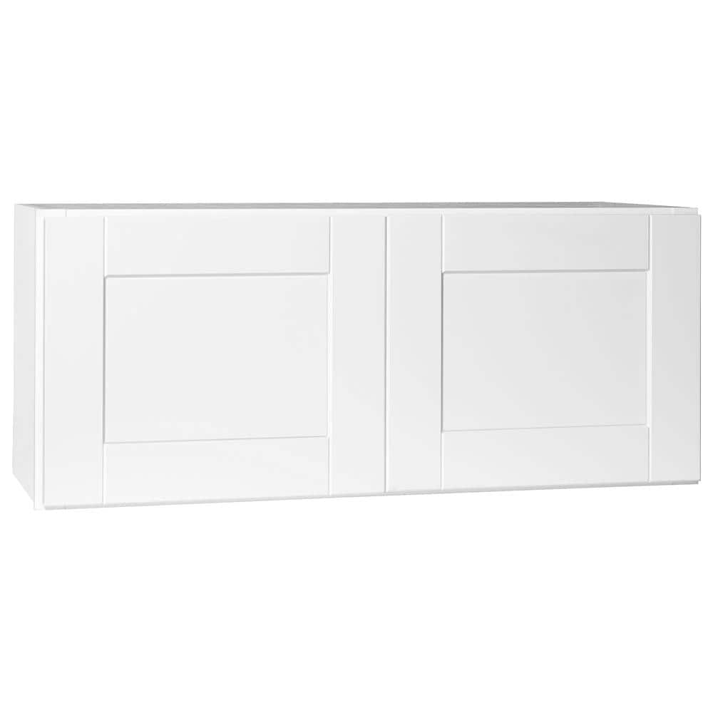 36 x 18 x 24 in. Hampton Bay Shaker Assembled Above Refrigerator Deep Wall Bridge Kitchen Cabinet in Satin White