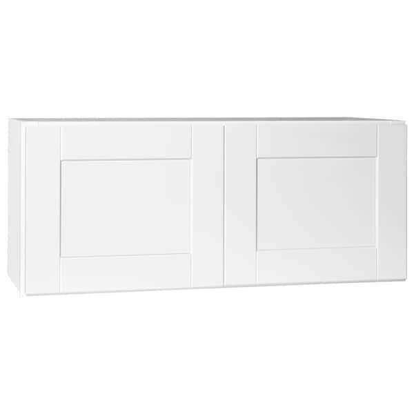 Hampton Bay Shaker 36 in. W x 24 in. D x 18 in. H Assembled Deep Wall Bridge Kitchen Cabinet in Satin White without Shelf