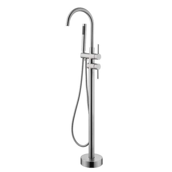 Lukvuzo 2-Handle Freestanding Tub Faucet Tub with Handheld Shower Mixer Taps Swivel Spout in White Color