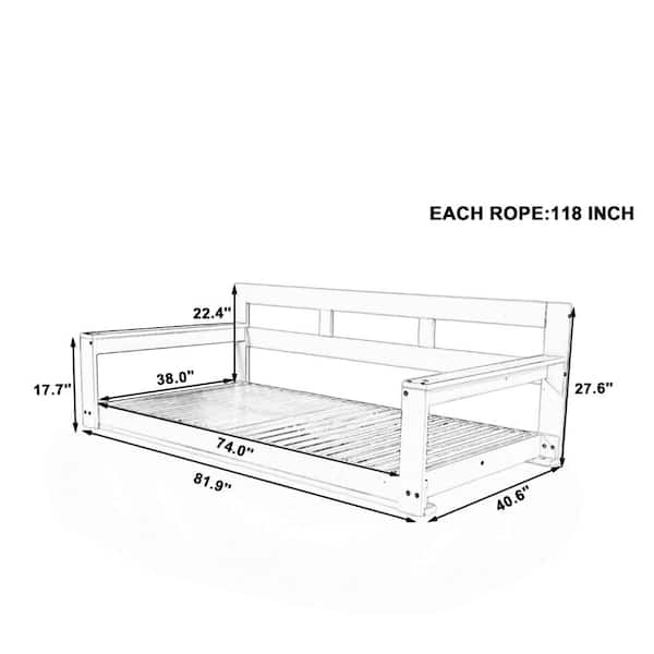 TOPMAX Black Wood Twin Size Outdoor Garden Patio Porch Swing